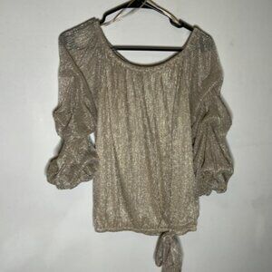 Gold ruched sleeve top size medium NWT